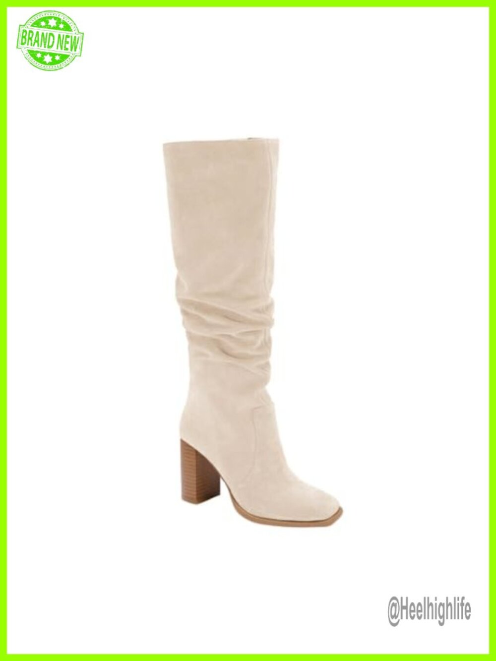 Womens Knee High Boots Chunky Block Heel Square Toe Faux Suede Wide Calf